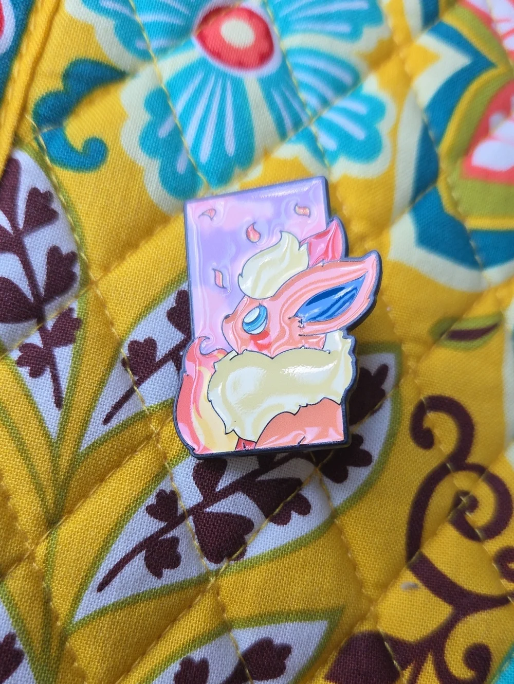 Pokemon Pink Flareon Enamel Pin with Cream and Blue Accents